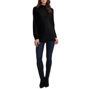 Vince Camuto Sweater Womens S Small Black Diagonal Stitch High Neck Modal Blend